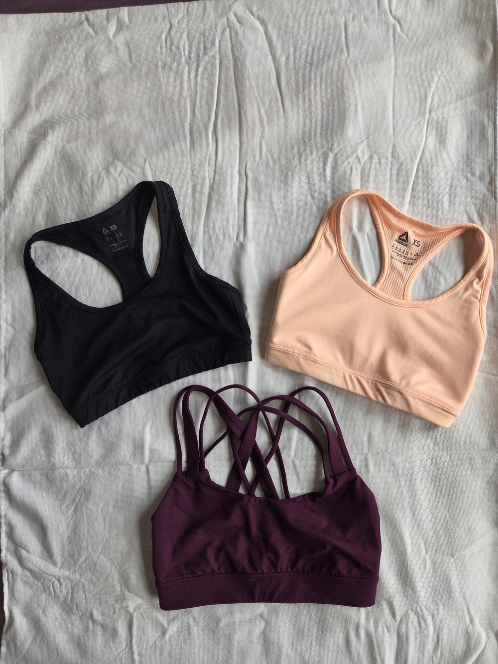 Bundle of 3 Sport Bra Set Reebok Peach / Black - Victory Sport Wine Size XS